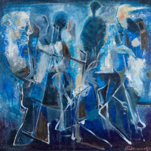 Figures on a Blue Background
