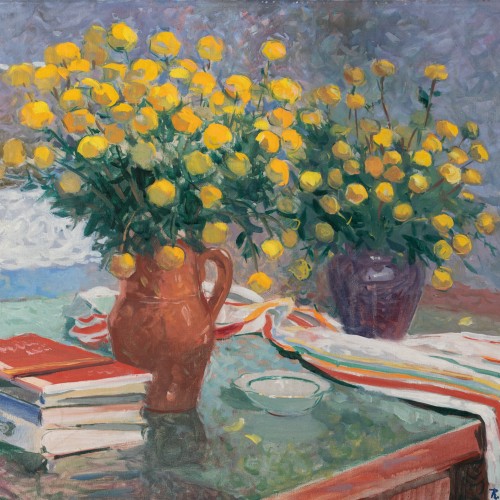 Still-life With Two Vases of Globeflowers
