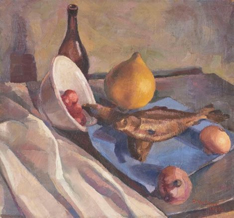 Natüürmort kala ja sibulaga