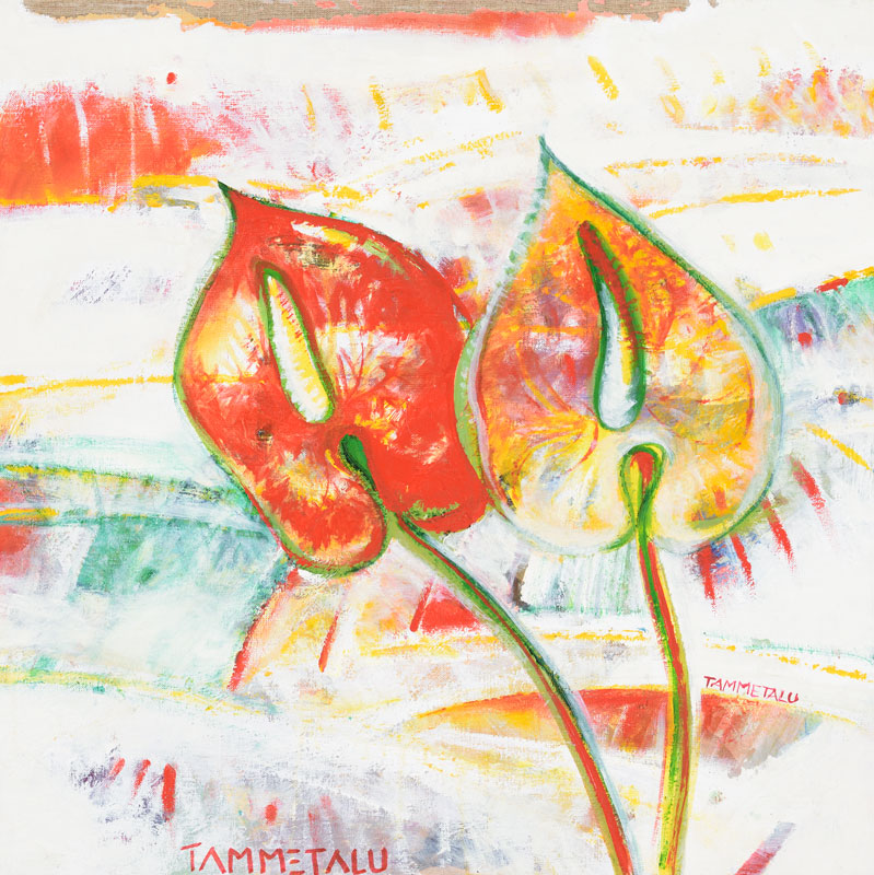 Lõuna - Eesti maastik kahe flamingolillega/South-Estonian landscape with two flamingo flowers