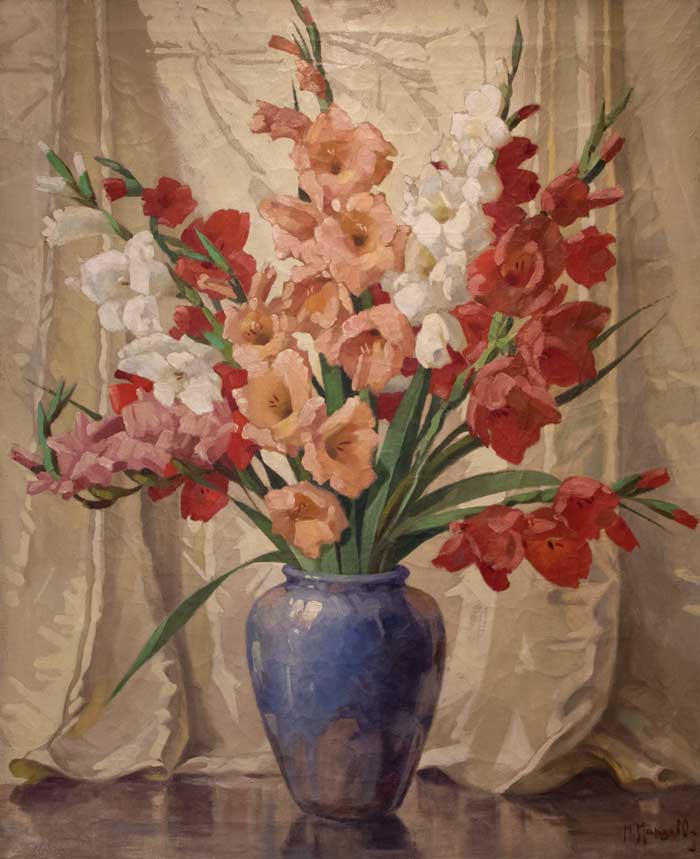 Vaikelu gladioolidega vaasis. 1920-30ndad