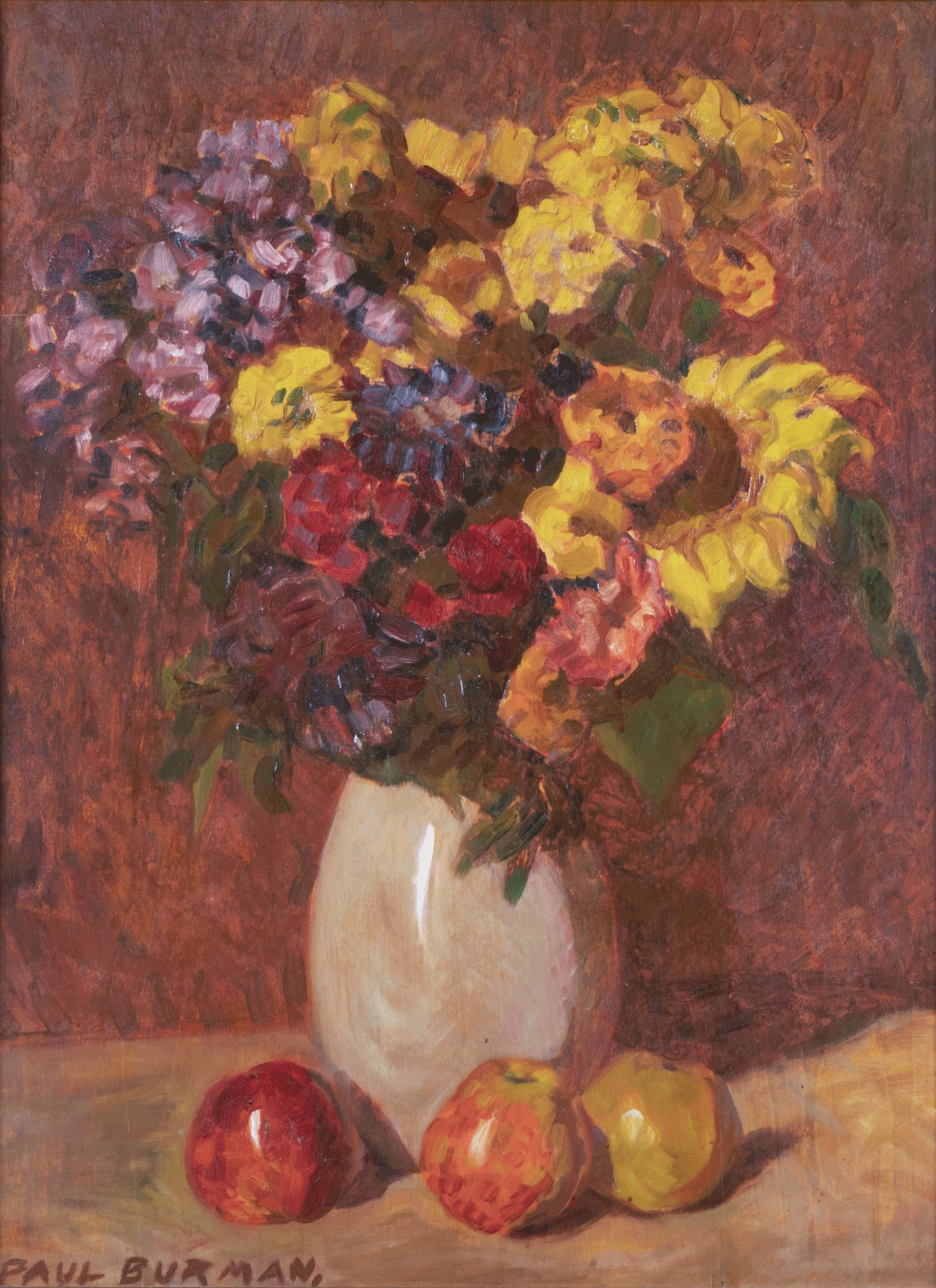 Natüürmort lillede ja õuntega