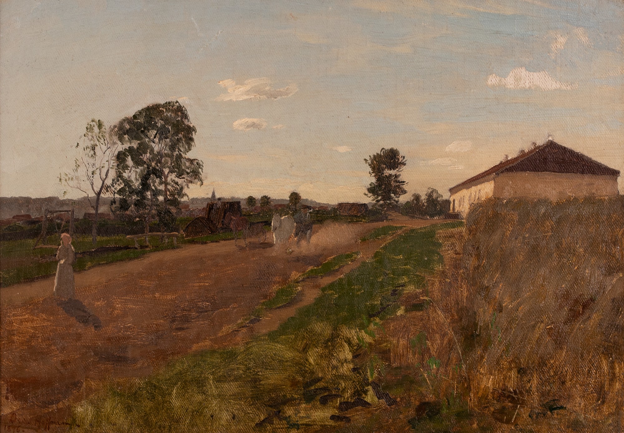 On the Village Road With Horses