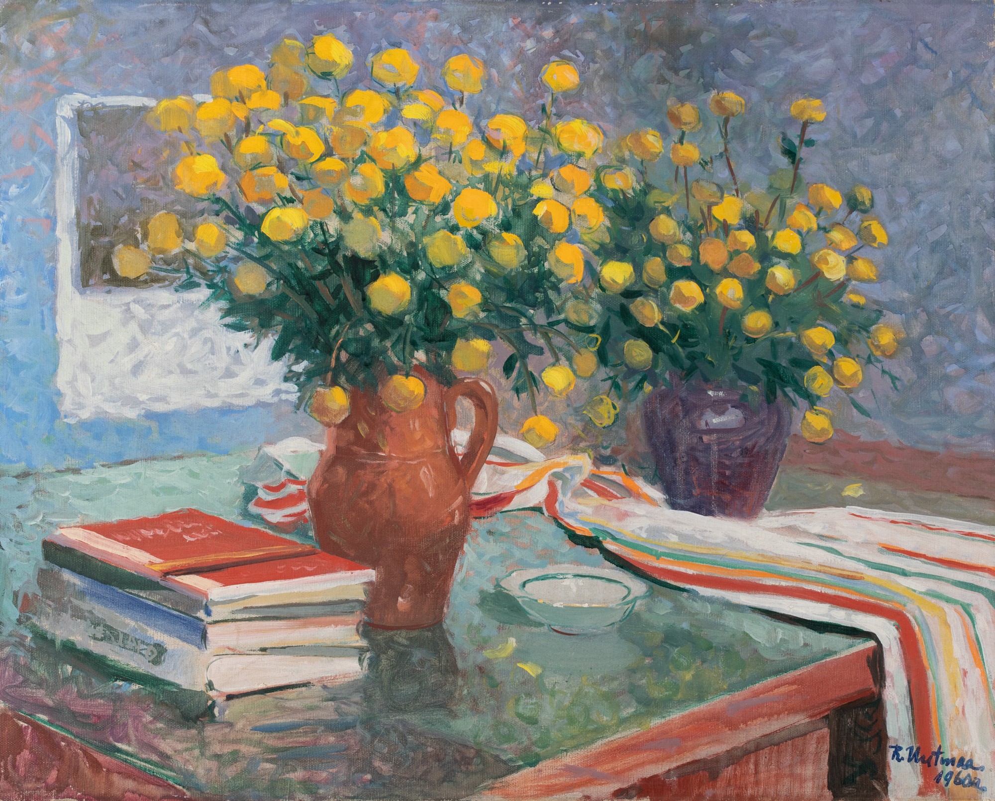 Still-life With Two Vases of Globeflowers