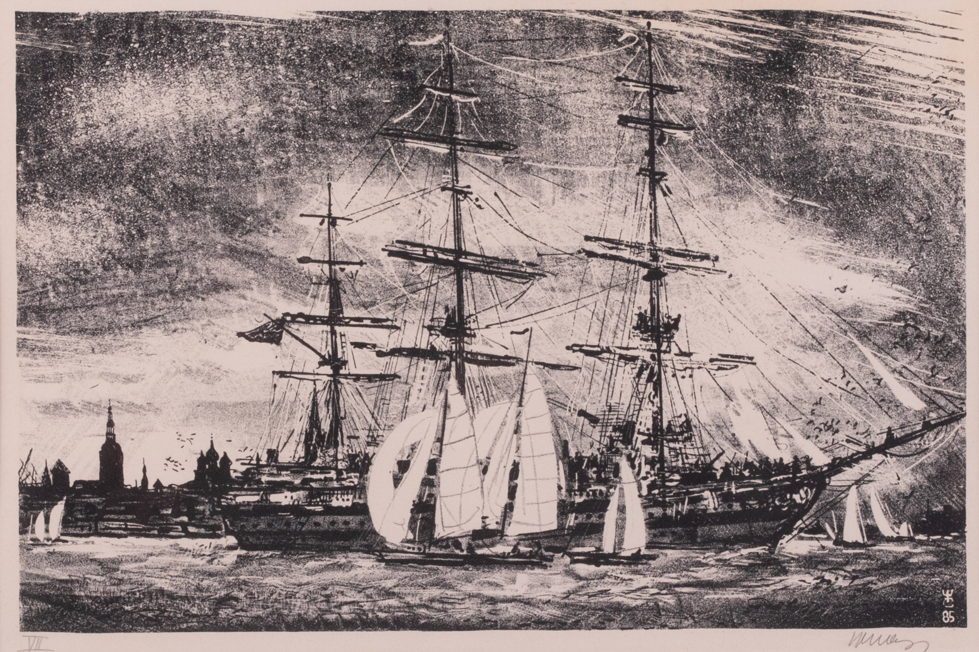 Ships on the Tallinn Skyline Background