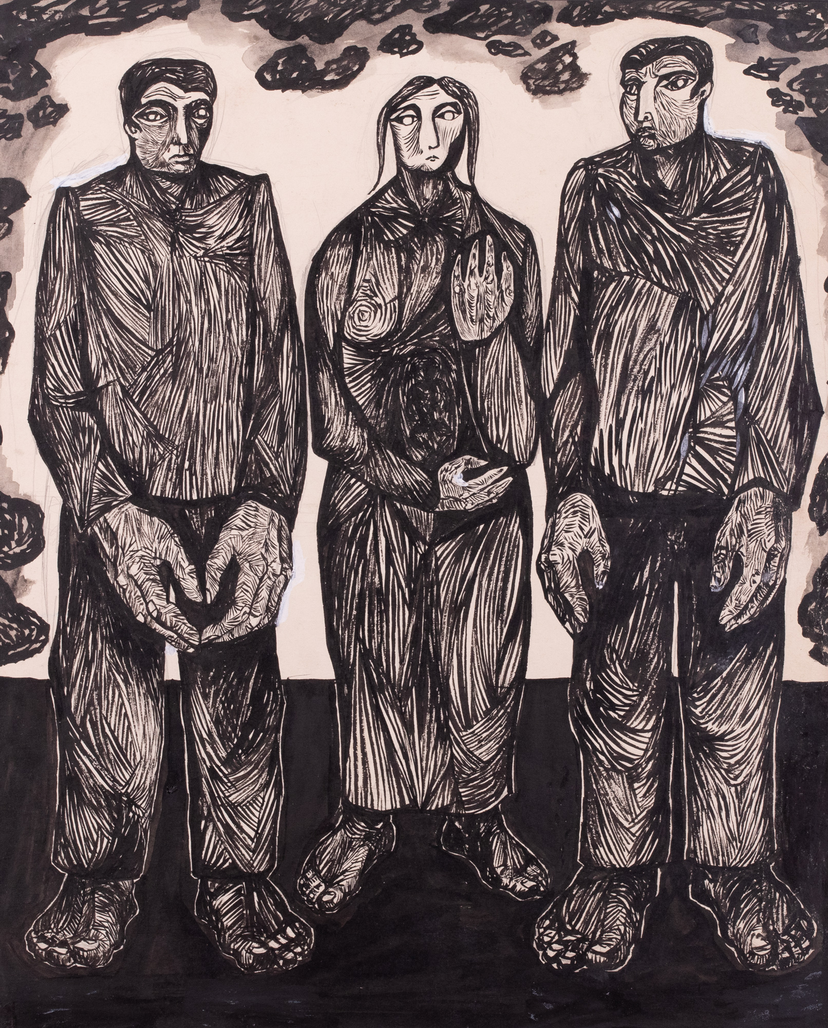 Eeltöö linoollõikele "Kolm inimest"