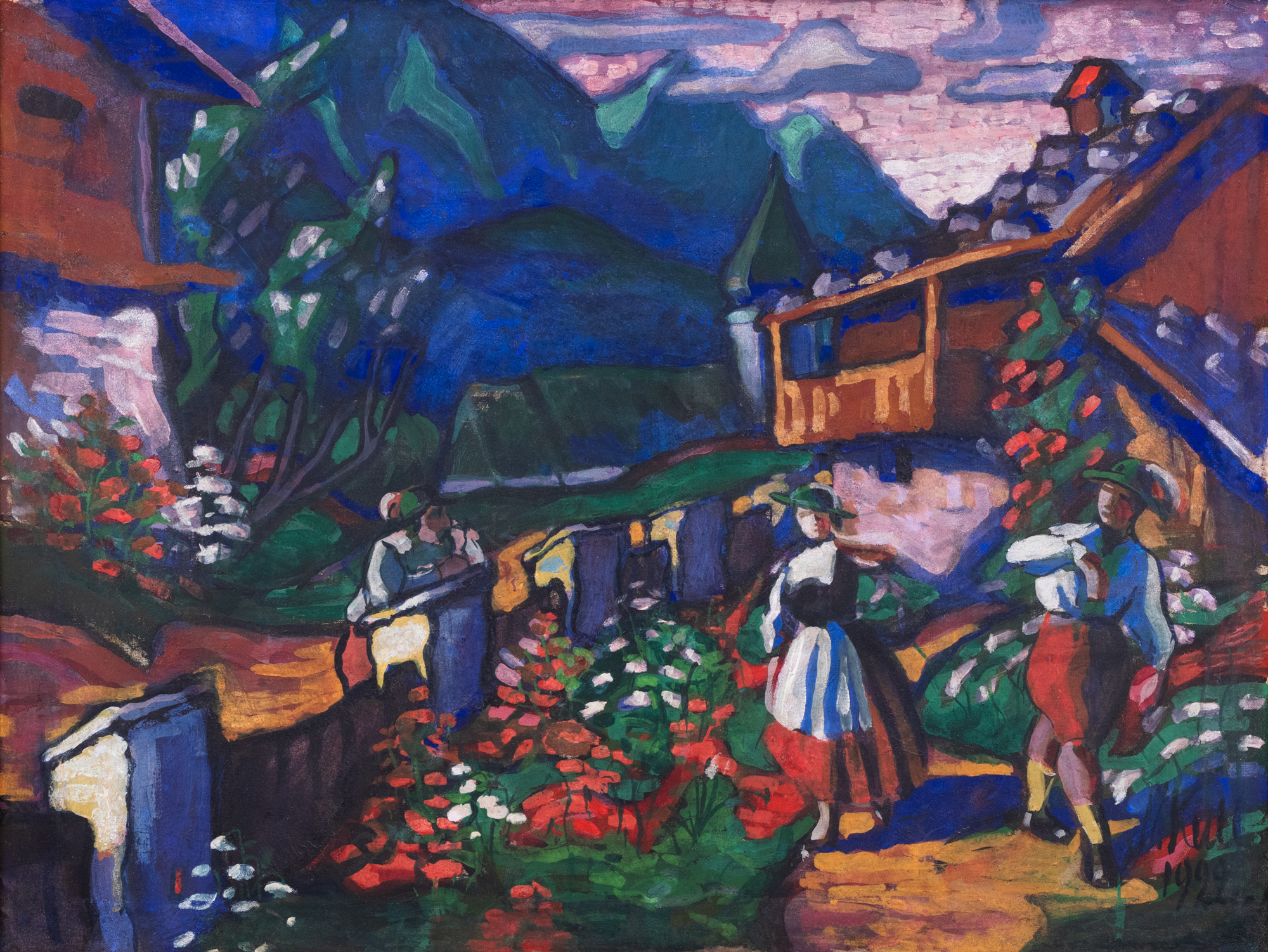 Alpine Mountain Village Scene