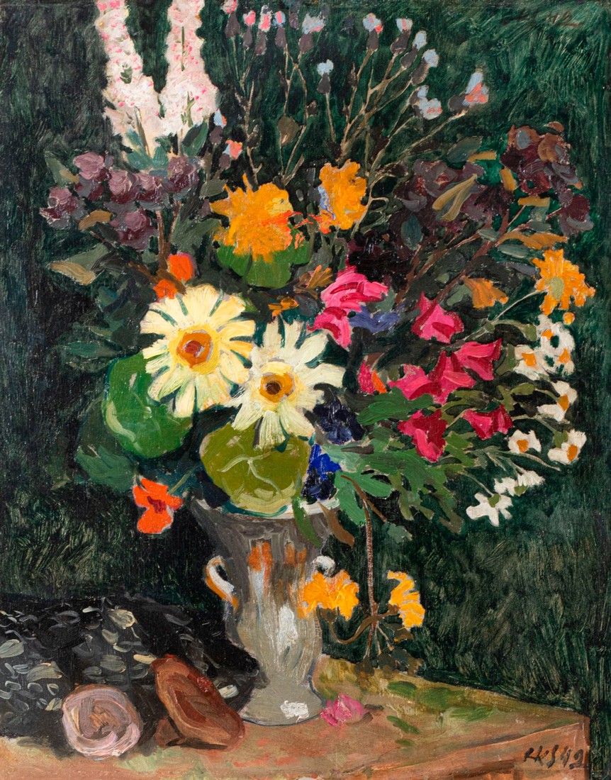 Flowers on a Green Background