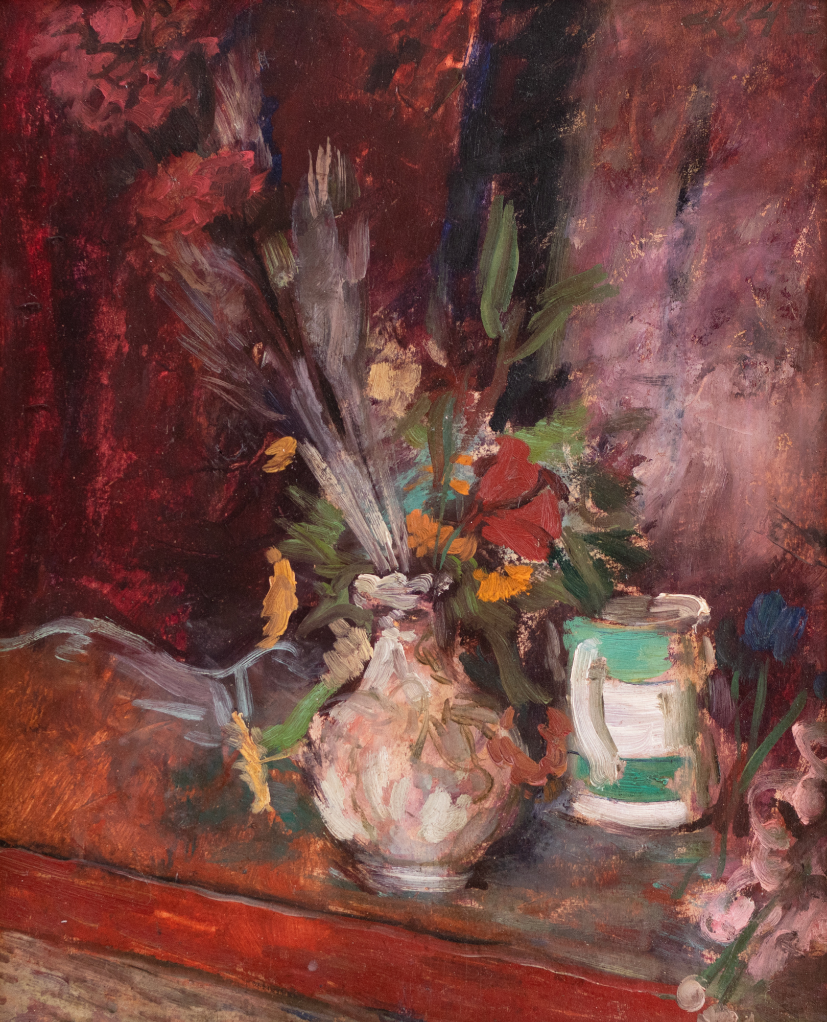 Flowers on a Dark Red Background