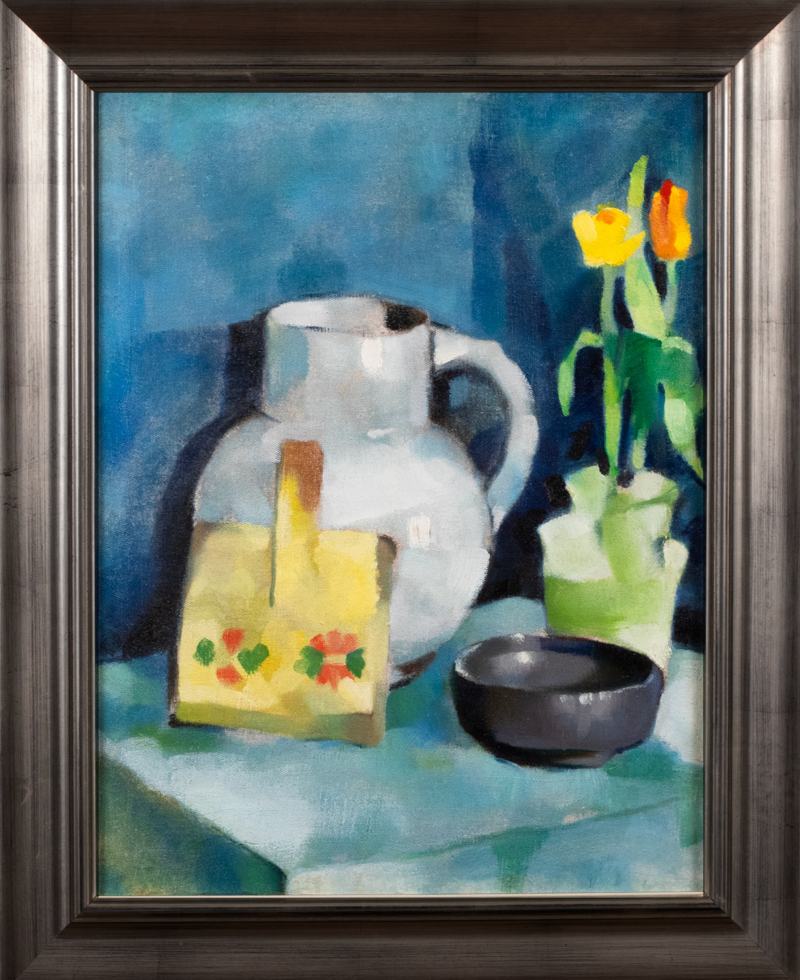 Natüürmort kannu ja tulpidega