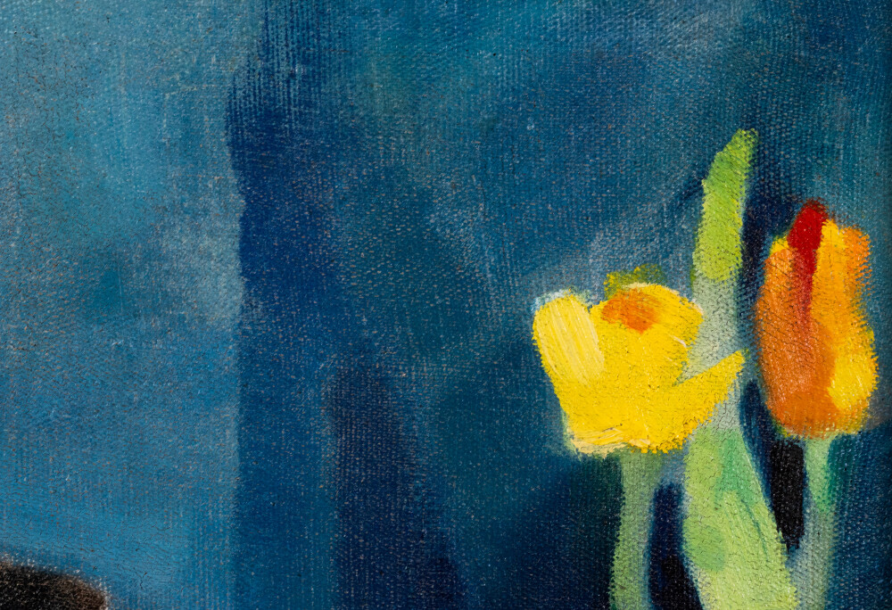 Natüürmort kannu ja tulpidega