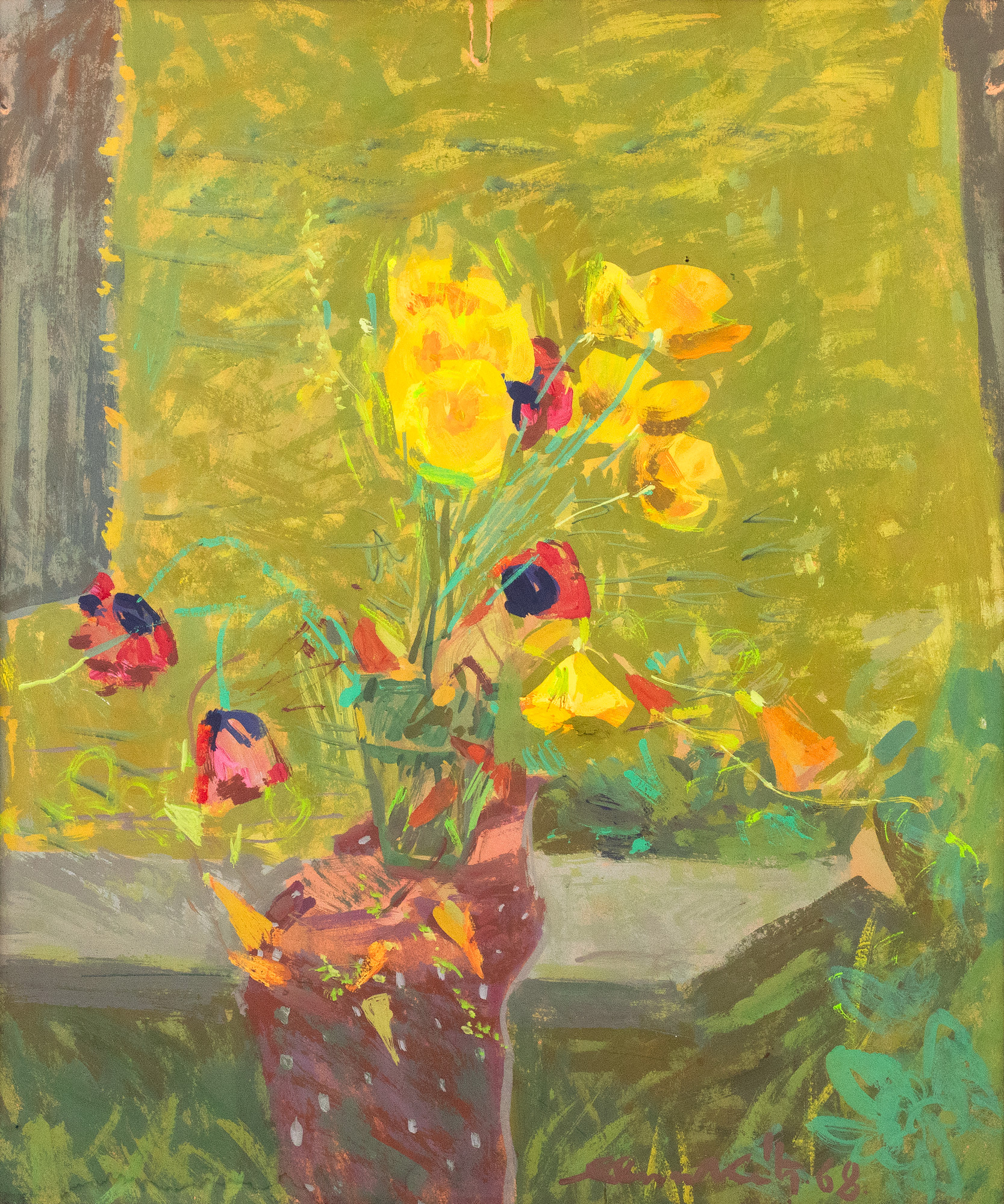 Flowers on Green Background