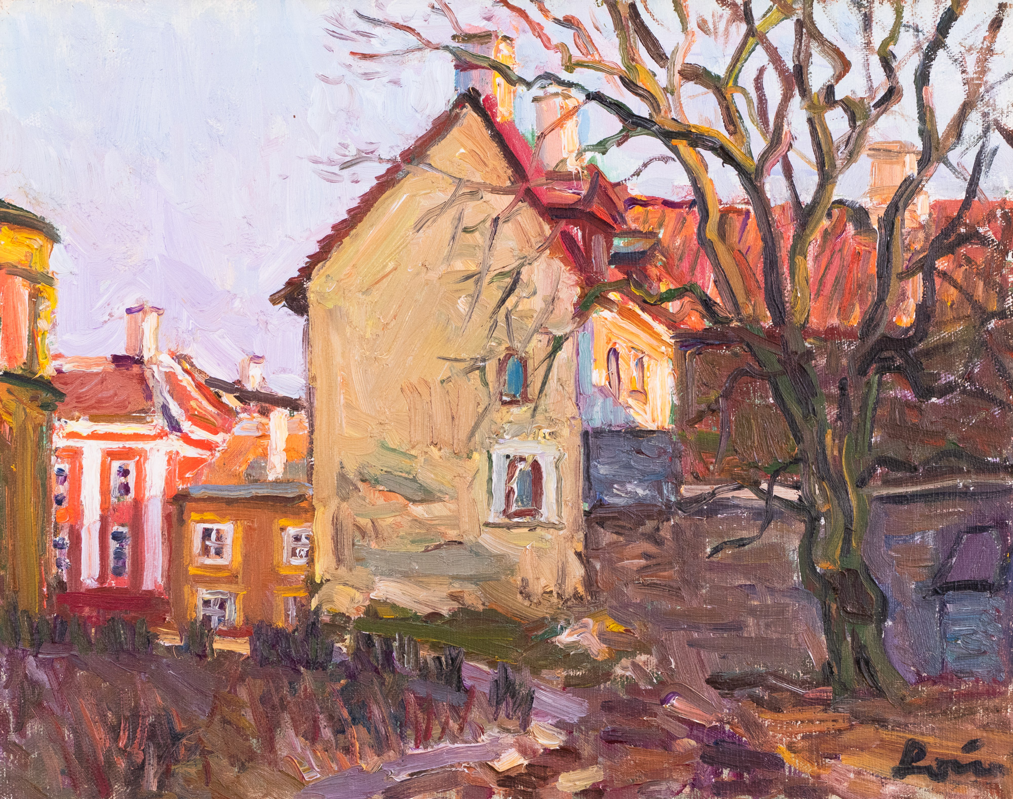 Vana Tallinn. Hoovivaade põlispuuga