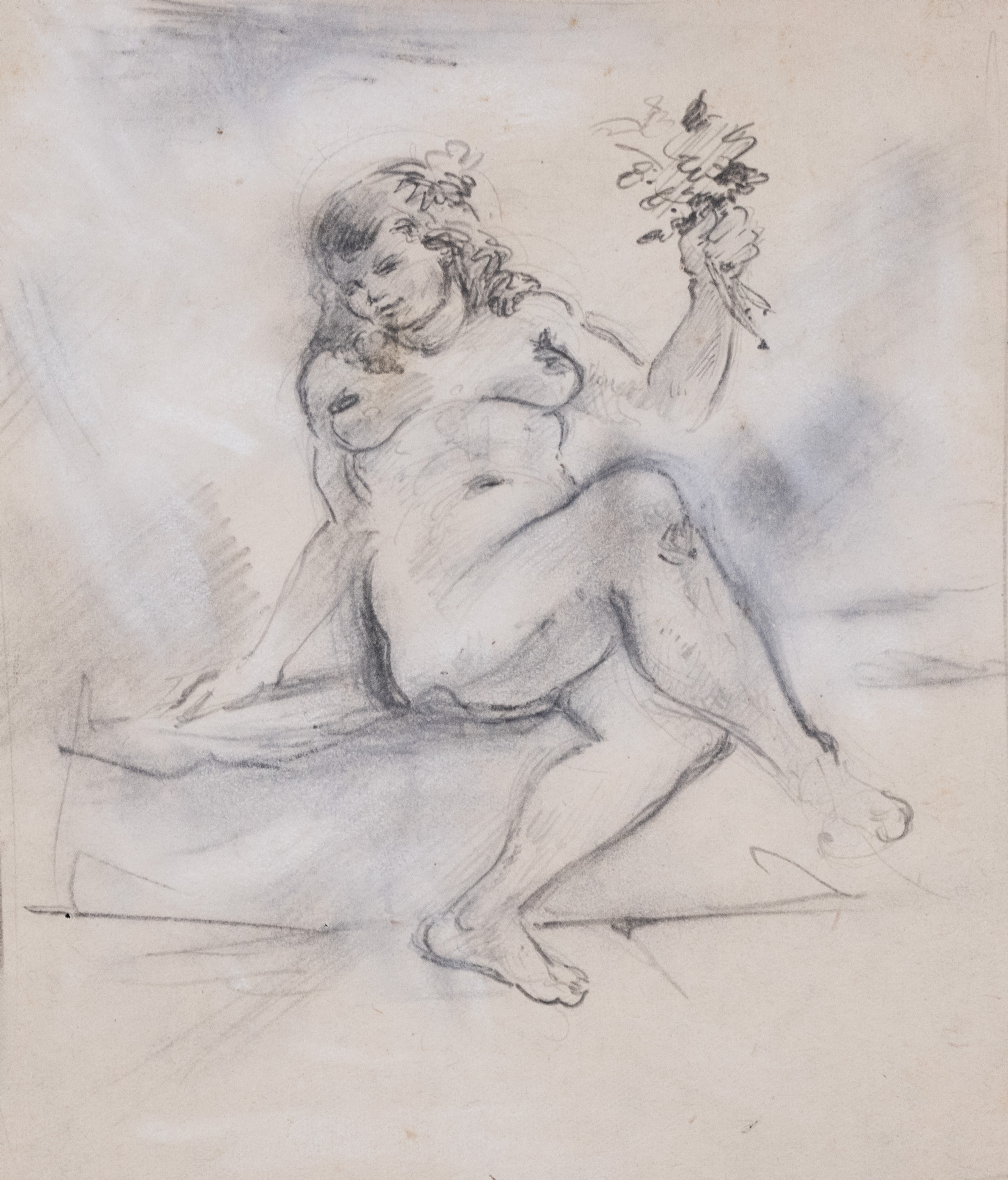 Sitting Nude with a Bouquet