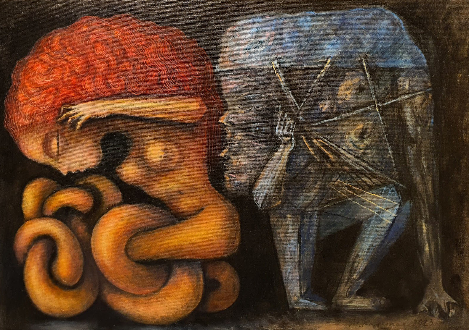 Keeruline punapäine naisfiguur