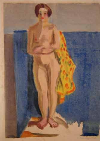 Akt kollase draperiiga