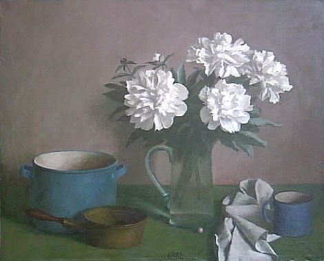 Pojengid sinise kastruliga