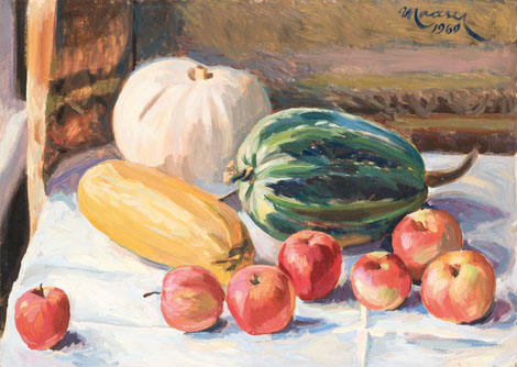 Natüürmort kõrvitsate ja õuntega