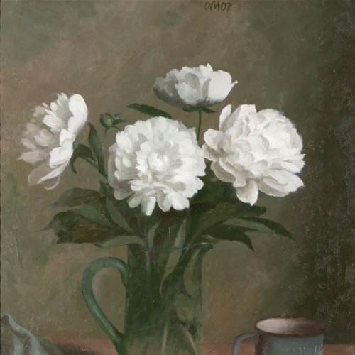 White Peonies in a Blue Vase